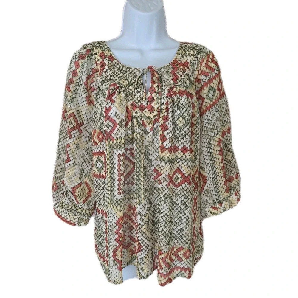 Alfred Dunner Popover Top 16P Multicolor Lightweight‎ 3/4 Sleeves Relaxed Flowy